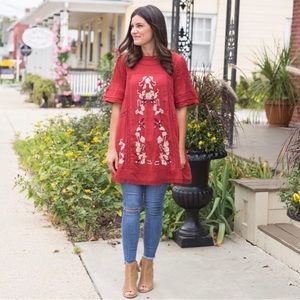 Free People Embroidered Tunic Mini Dress